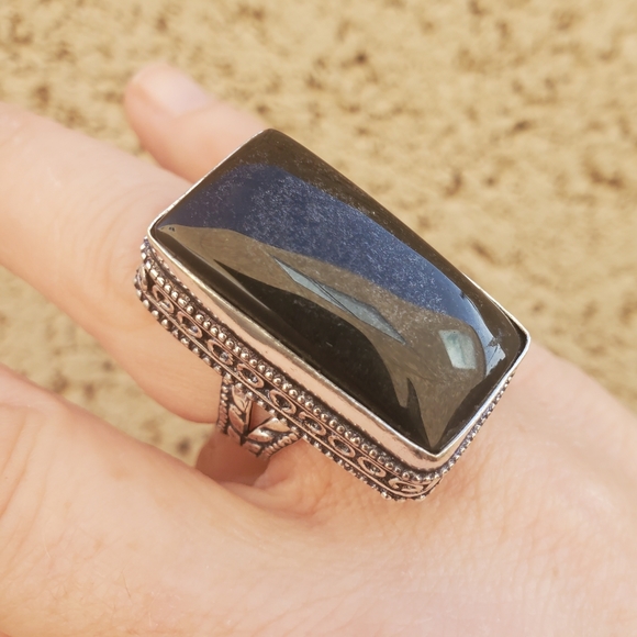 New Silver Sheen Obsidian 925 Silver Statement Ring. - Picture 10 of 15